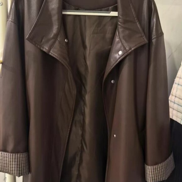 Brown PU Leather Jacket - Loose Fit & Flattering Drape - Picture 3 of 4